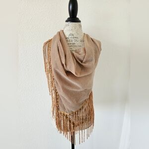 Cejon Taupe Wide Neck Scarf Wrap Sheer With Tassels